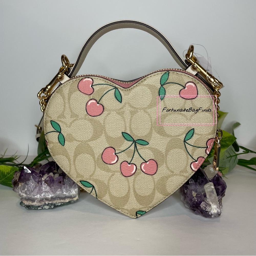 Coach Set Heart Cherry Print Heart Crossbody Triple Jacquard Cherry Charm Chain - Picture 8 of 15